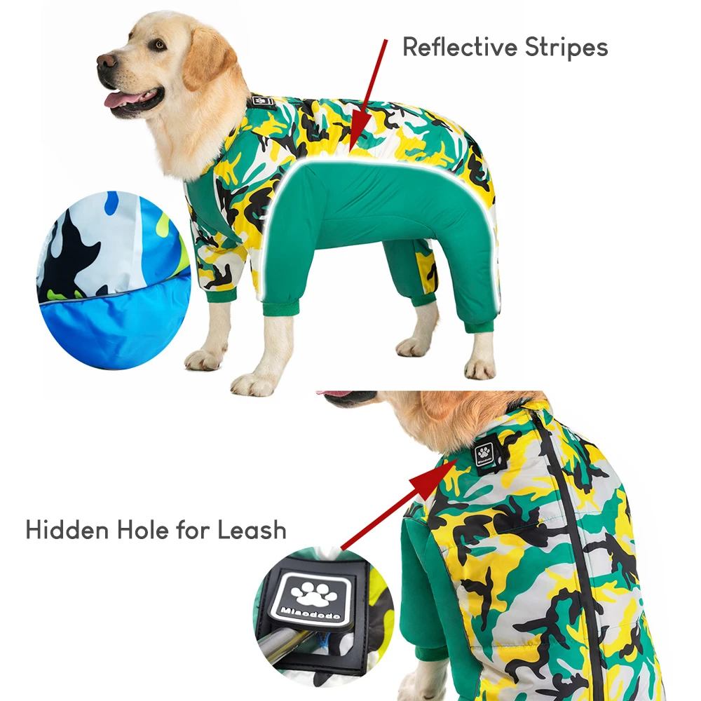 Abrigo de invierno para perros grandes, monos cálidos y gruesos impermeables para perros grandes, mono de nieve para mascotas con barriga completamente cerrada, ropa de camuflaje para exteriores - imagen 5