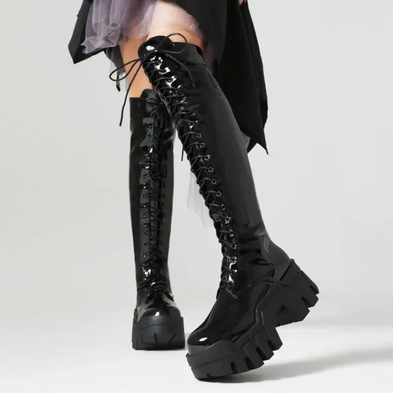 Otoño Invierno nuevos estilos de moda tacones altos botas de mujer cilindro alto sobre la rodilla tacón cuadrado botas de mujer alta 7cm - imagen 3