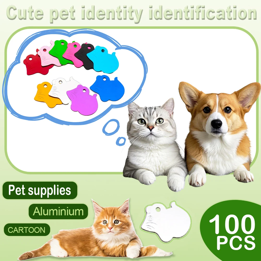 100 Uds. Etiqueta de identidad para mascotas con forma de ratón, Collar para perro, colgante con personalidad, decoración del hogar de Metal, accesorios artesanales, regalos