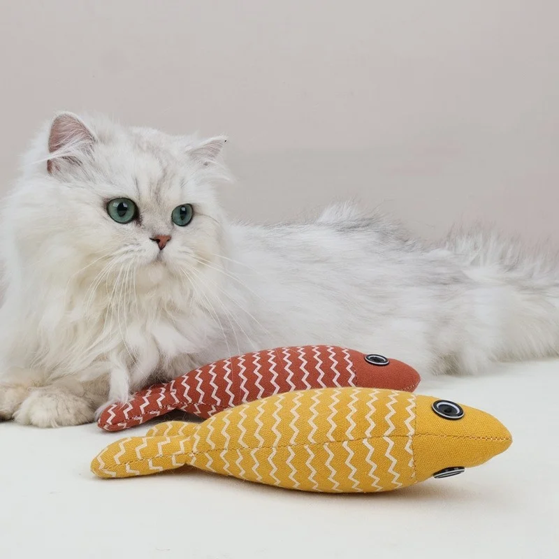 Nuevo 1 unidad de juguetes para mascotas, juguetes para masticar para gatos, almohada de pescado de lino, juguete de entrenamiento para masticar, marioneta de pescado de simulación, suministros para mascotas - imagen 3