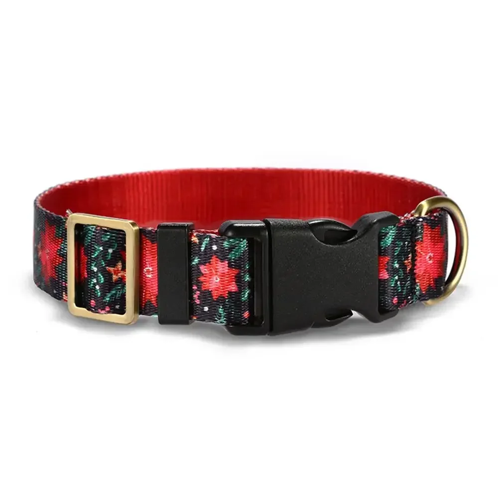 Collar para mascotas personalizado, placa con nombre personalizada, identificación ajustable, flores rojas, fibra suave, collares para perros y gatos, correa de plomo - imagen 2