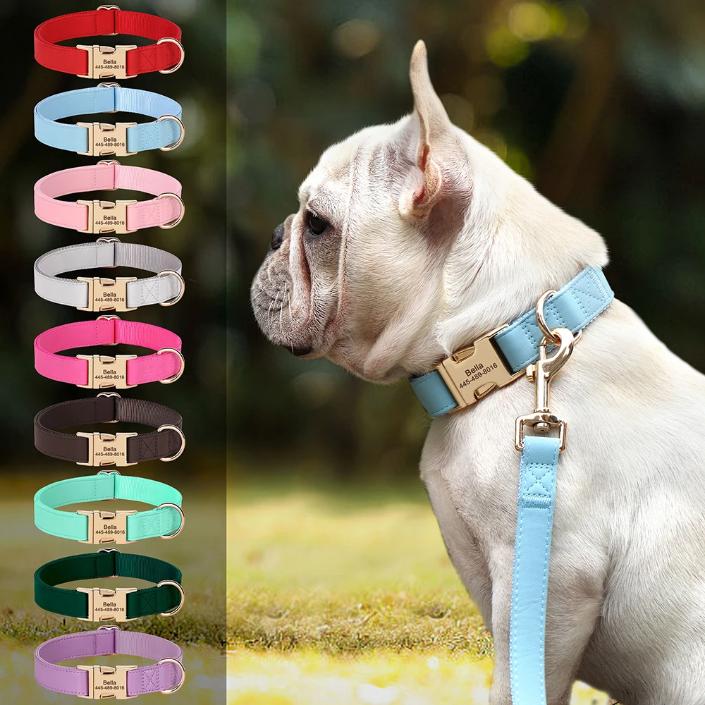 Collar de perro personalizado, collares de identificación de mascotas grabados personalizados, Collar de cuero PU para perros, ajustable para perros pequeños, medianos y grandes, Chihuahua