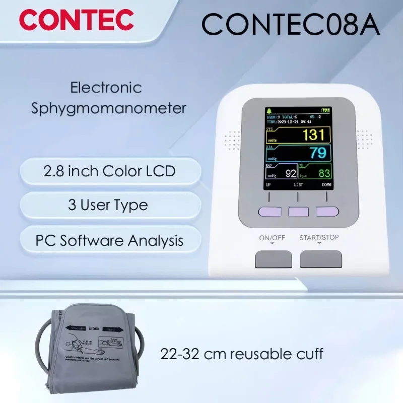CONTEC08A Monitor de presión arterial esfigmomanotor electrónico herramienta de medición de pulso y frecuencia cardíaca medidor BP + sonda SPO2 monitor bp