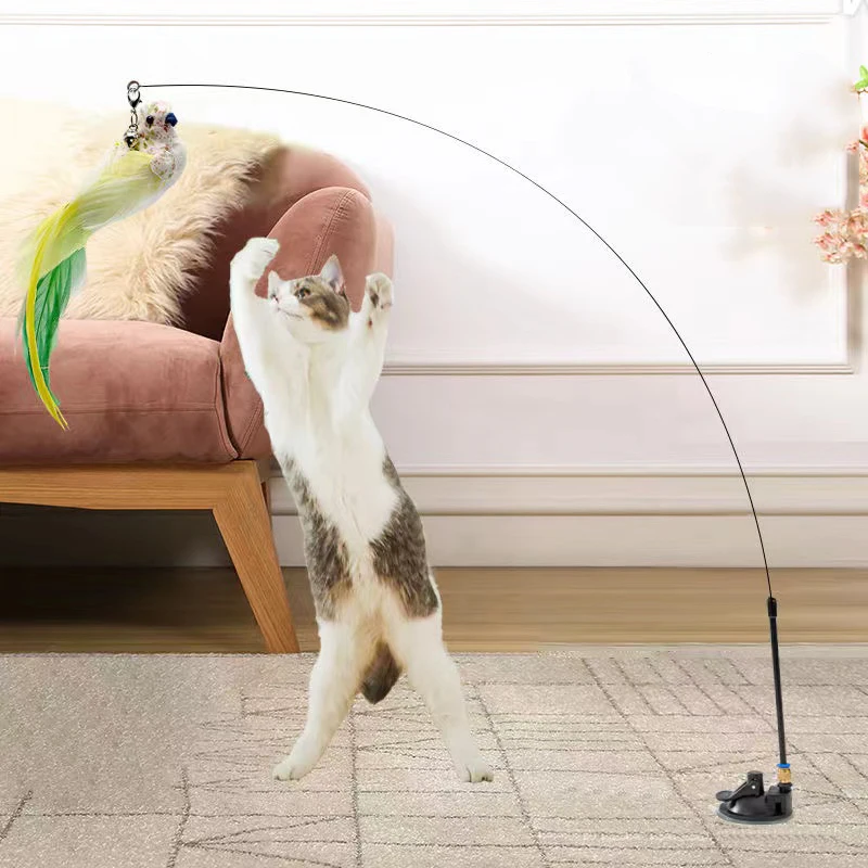 Aves de Imitación Juguete Interactivo para Gatos, Pluma divertida con Campana, con Palo o Varita para Gatitos - imagen 3