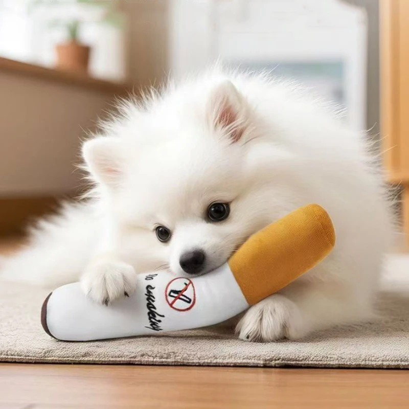 Juguetes Divertidos para mascotas, cigarros de gran humo, sonido de felpa, chirrido, cigarrillos falsos, juguetes para masticar para perros, juego interactivo Molar, juguete para mascotas resistente a mordeduras - imagen 4