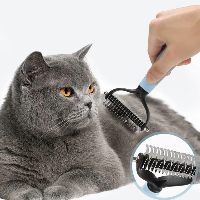 Cepillo profesional de doble cara para deshedding de mascotas, peine para perros y gatos con cortador de nudos de piel, herramienta de deshedding para depilación de mascotas - imagen 2
