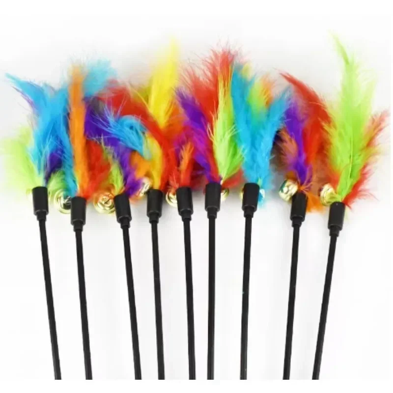 Varilla de juguete interactiva divertida para gatito y gato, juguetes de plumas con campana para gatos, palo de alambre, varita de juguete de Color aleatorio, 2 uds. - imagen 4