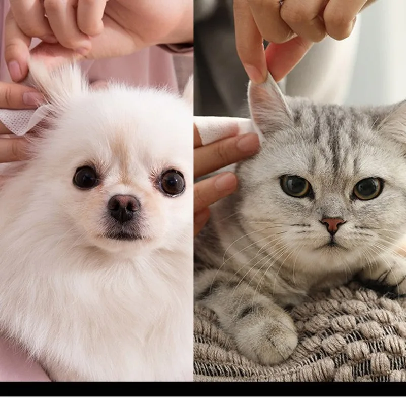 Toallitas para las orejas para mascotas, limpiador de cera para los oídos para perros y gatos, almohadillas de tela no tejida, toallitas para limpieza de orejas para mascotas, quitamanchas para las orejas, herramientas de limpieza para el cuidado de mascotas - imagen 5
