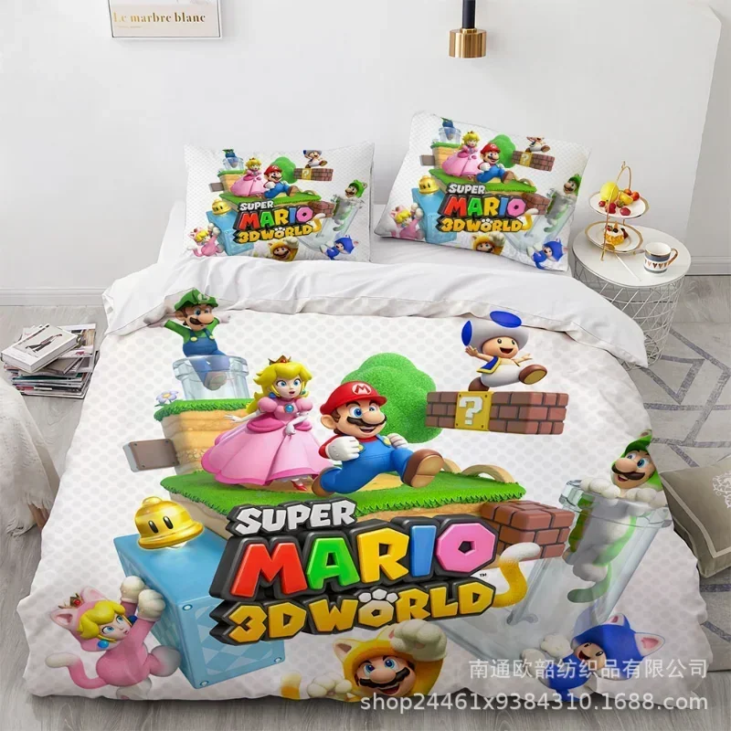 Juego de cama Super Marios Bros, funda de edredón, funda de almohada, decoración de Anime Luigi Yoshi, funda nórdica para dormitorio, traje de cama, regalo - imagen 2