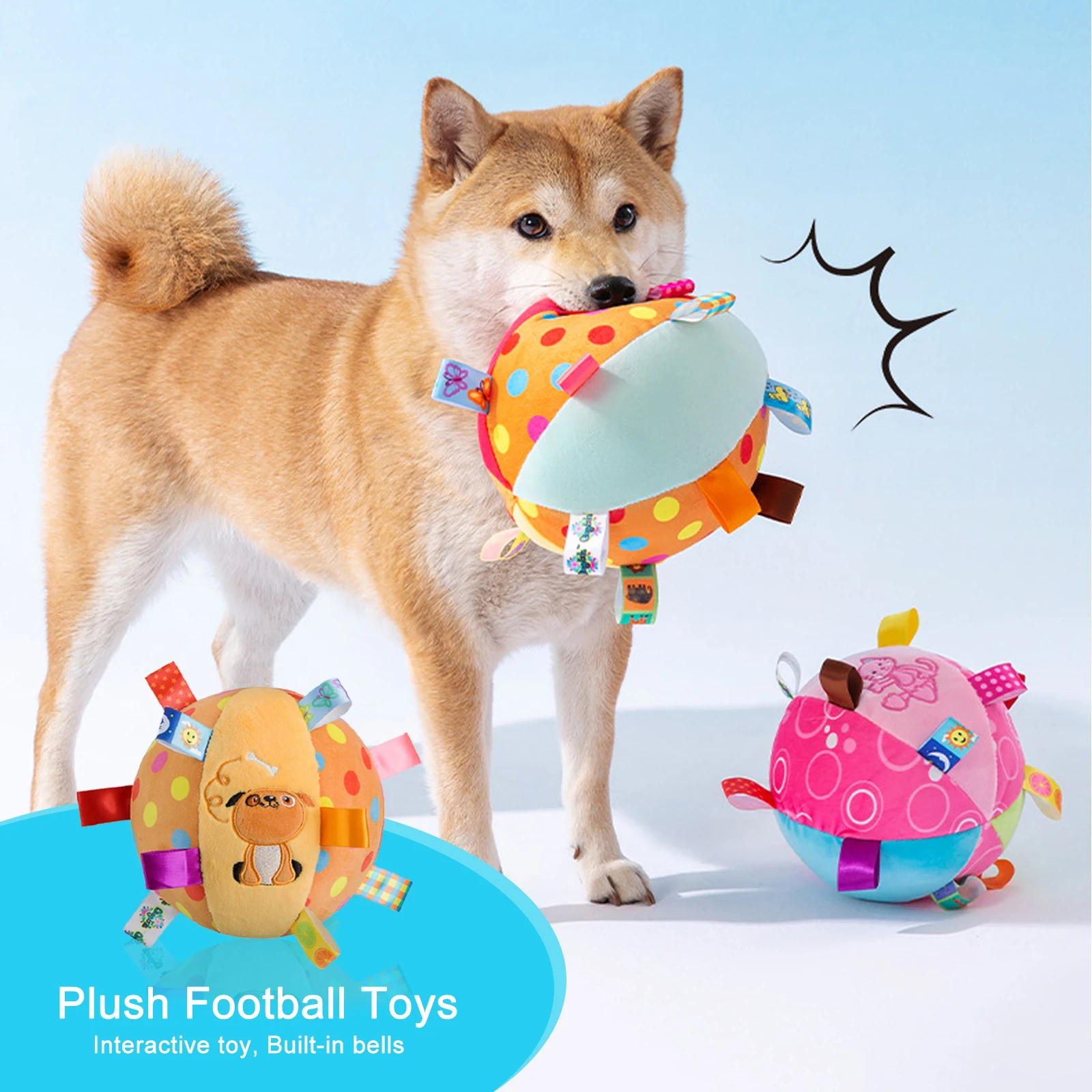 Juguete de fútbol para perros con campana incorporada, sonido chirriante, juguetes interactivos para perros, juguete de peluche duradero para perros, suministros de entrenamiento para mascotas - imagen 2