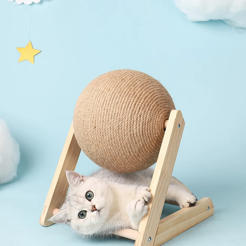 Cratchers para gatos, juguetes de bolas de Sisal y madera, triángulo estable, cosas para interiores, rascador resistente, soporte para rascar fresco, girar - imagen 3