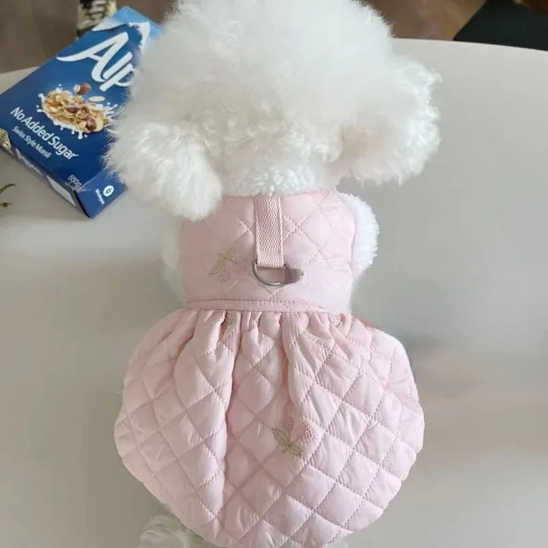 Falda de calabaza de burbuja de diamante para mascotas, chaleco de hebilla de tracción con Clip de felpa y algodón, oso de peluche, perro y gato, grueso, Otoño e Invierno