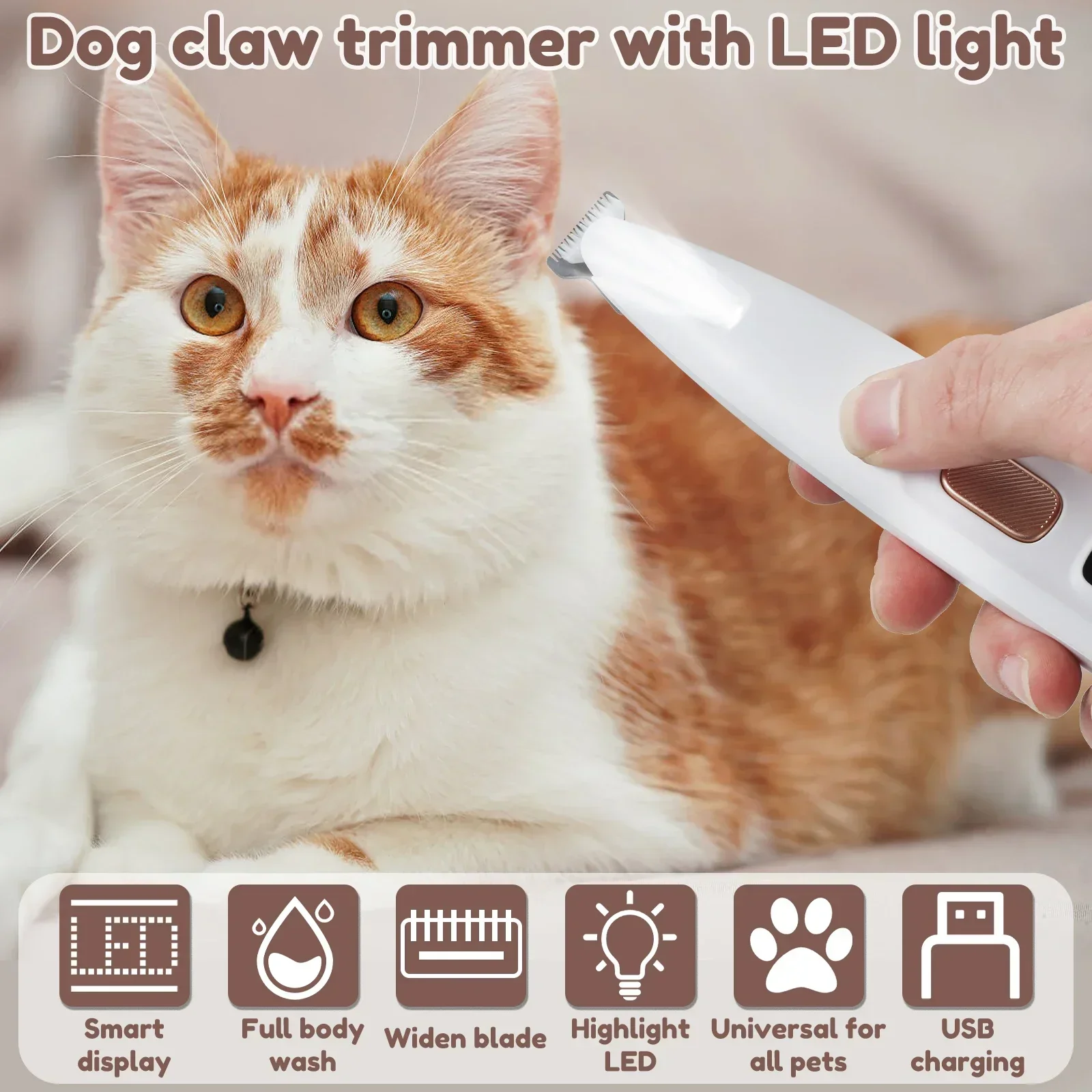 Recortador de patas de perro con luz LED, pelo de mascota totalmente impermeable con pantalla LED, cortaúñas para perros para el cuidado, artículos para mascotas con hoja ancha de 18mm - imagen 2