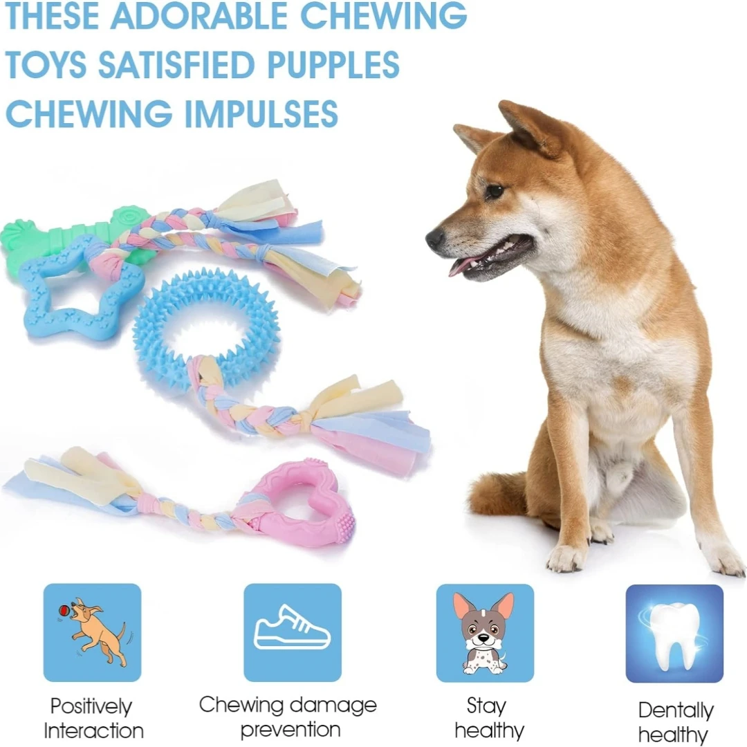 Juego de juguetes de goma para masticar dientes de cachorro, cuerda de algodón interactiva, pin lindo, 4 piezas - imagen 3