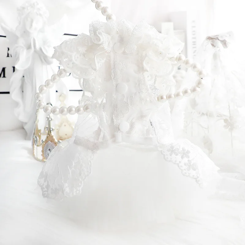 Vestido fino de verano para perro, ropa de princesa floral y encaje blanco, falda de tul adornada, falda de estilo de boda de ensueño para perro pequeño - imagen 3