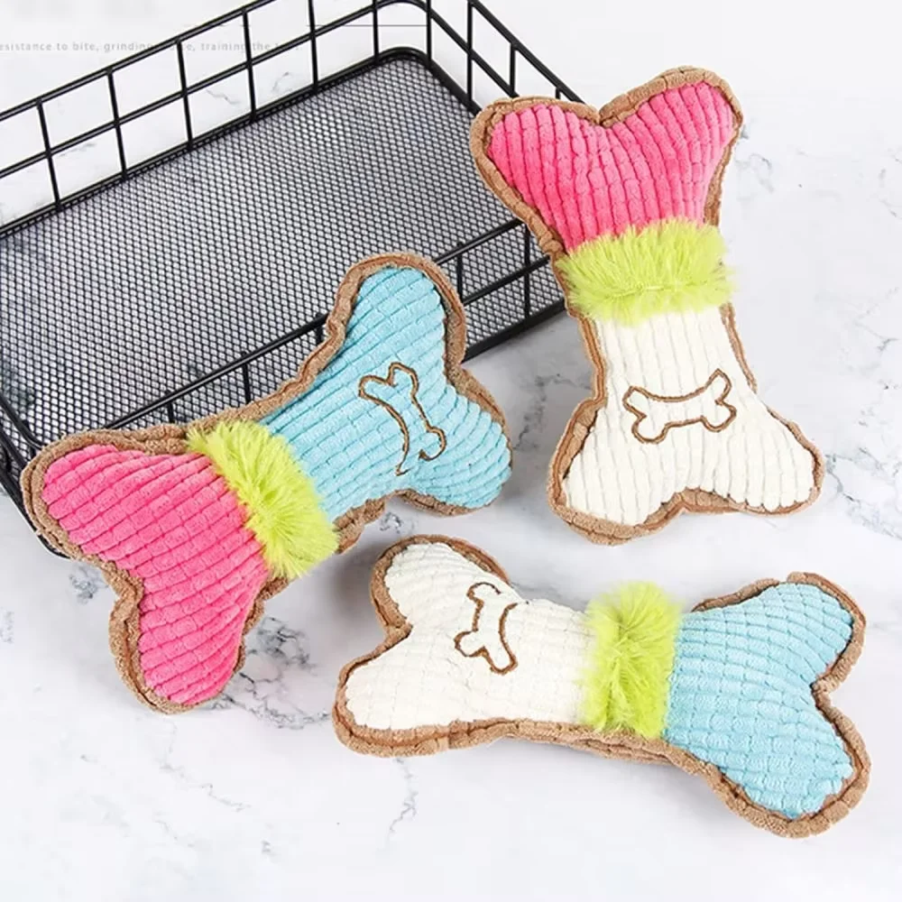 Juguetes indestructibles chirriantes de peluche para perros, hueso para perros resistentes a mascotas, juguete para masticar, cachorro pequeño, dentición, masticar, cumpleaños interactivo - imagen 2