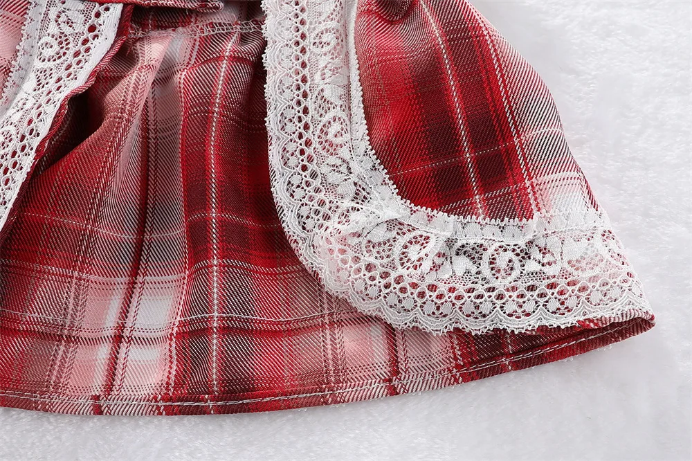 Vestido a cuadros para perros, vestido con arnés y pajarita para perros pequeños, gatos y niñas, bonitos vestidos de princesa con adornos de encaje, ropa para cachorros y conejos para primavera y verano - imagen 5