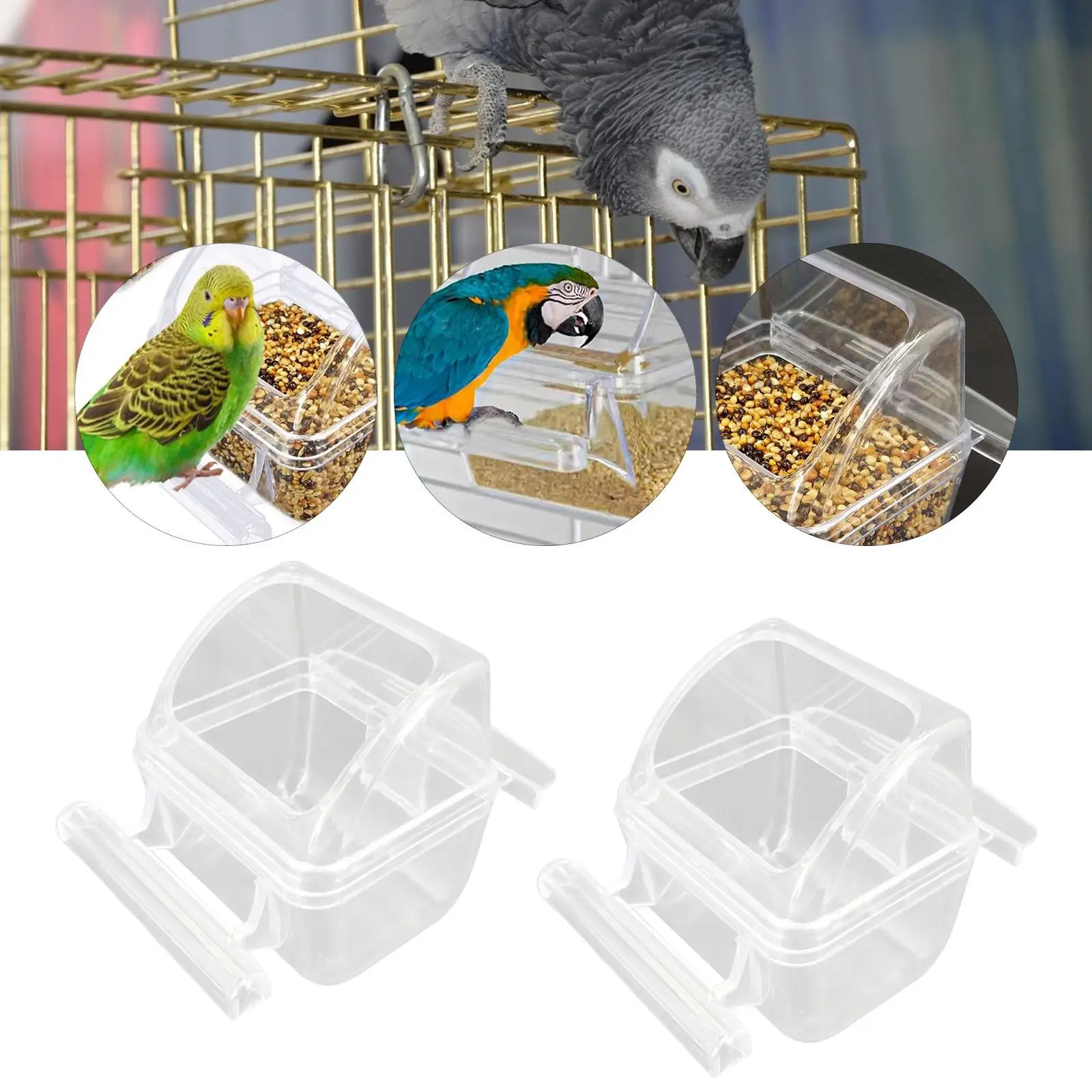 Cuenco colgante para alimentación de pájaros, dispensador de jaula para pájaros con soporte antideslizante para periquitos, loros, cacatúas pequeñas, suministros de alimentación, 2 uds. - imagen 3