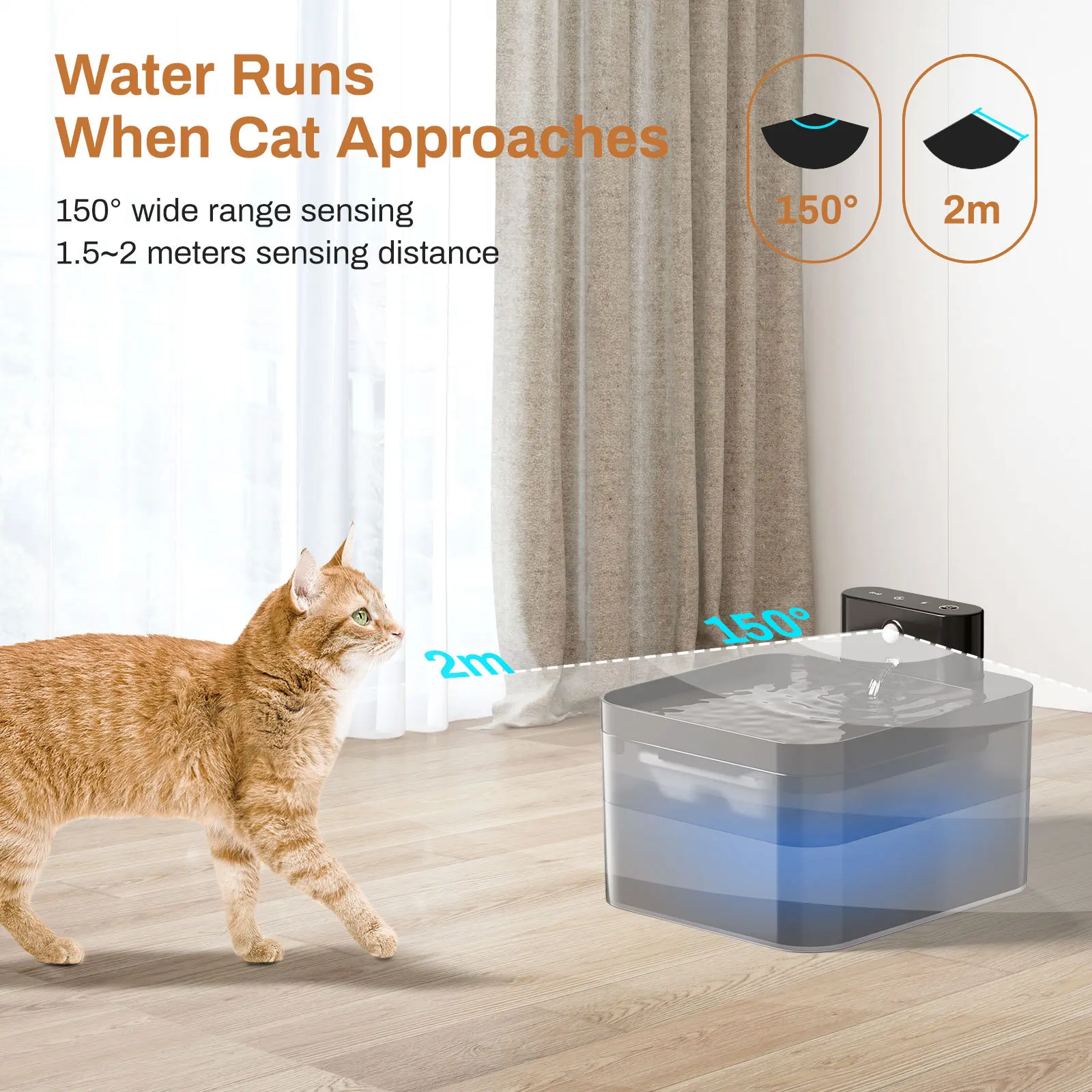 Dispensador automático de agua para gatos, detección inteligente, dispensador de agua para gatos, fuente recargable, bebedero para gatos, suministros para mascotas - imagen 2