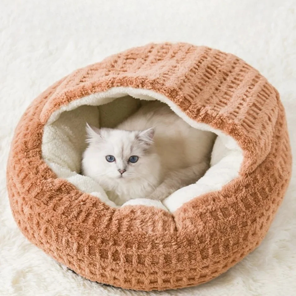 Cama para gatos, cueva suave para perros pequeños, nido para gatos, cojín de algodón cálido para mascotas, casa de concha para dormir profundo, perrera antideslizante para gatos y perros pequeños - imagen 2