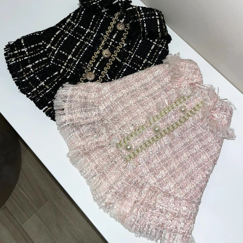 Vestido de Tweed para perro, vestido de princesa de estilo clásico para mascotas, Bichon, Chihuahua, perros pequeños, ropa bonita para cachorros para exteriores, primavera 2024 - imagen 4