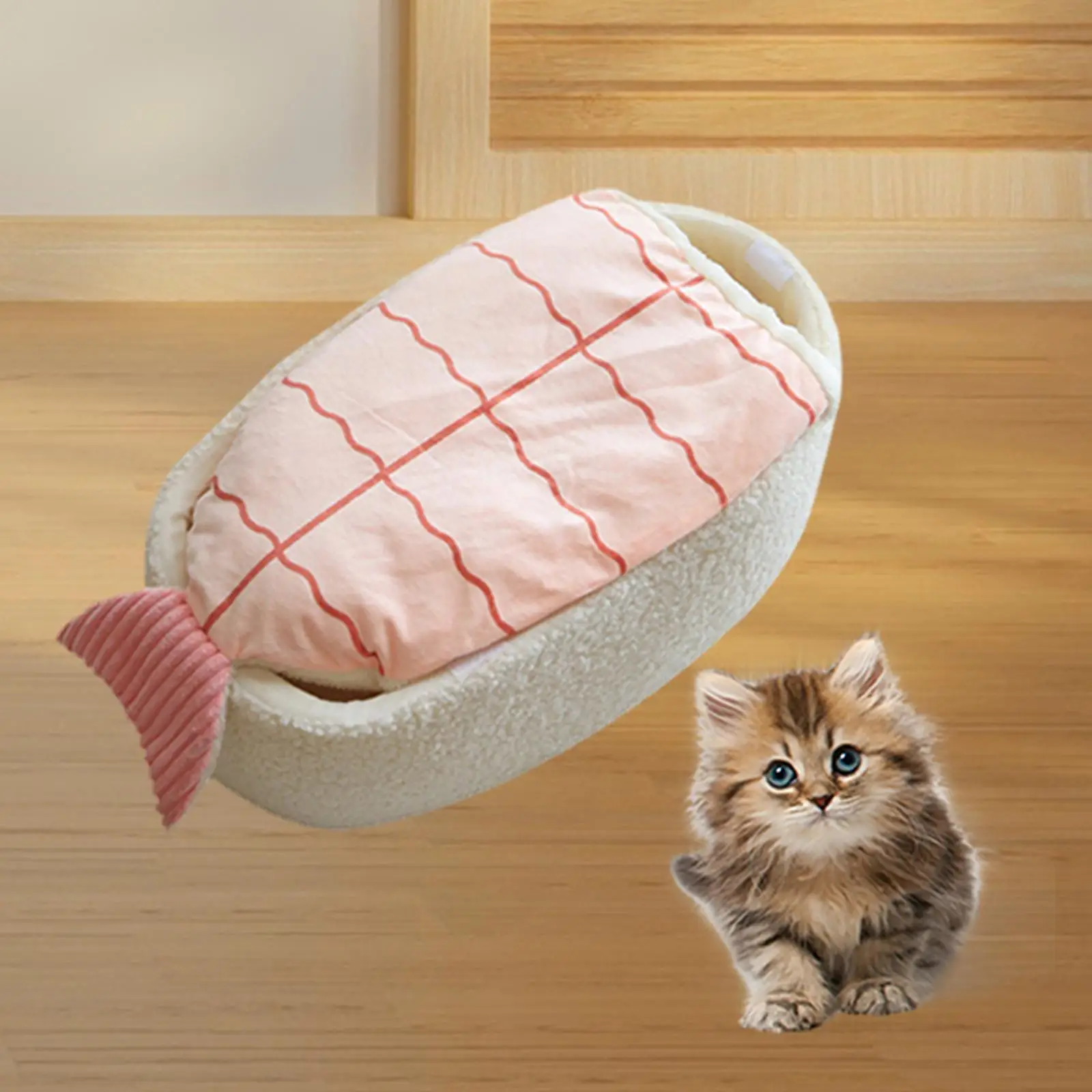 Sushi Shaped Cat Bed Cave Cartoon Soft Washable Kitten Bed Cat House for Puppy Small Cats and Breeds Indoor Cats Pet Supplies