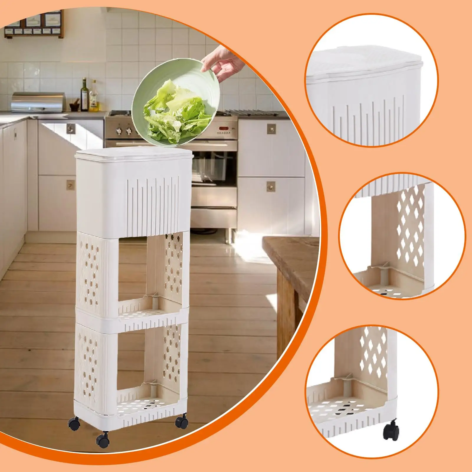 Cubo de basura de cocina con soporte para estante de almacenamiento, práctico contenedor de basura, organizador de cubo de basura con tapa, cesta de basura para el hogar - imagen 5