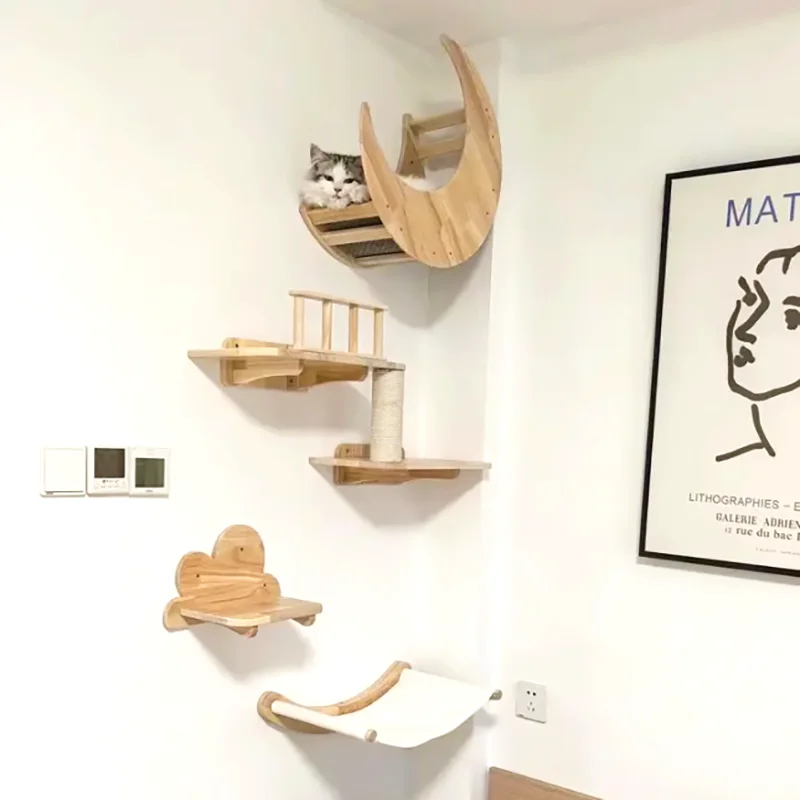 Poste rascador para gatos, Pedestal de actividad interior extraíble montado en la pared, marco de escalada para gatos, hamaca, árbol de Sisal para gatos - imagen 4