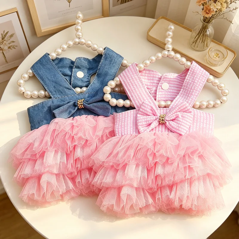 Vestido de verano con lazo para perros Caniche y gatos - imagen 3