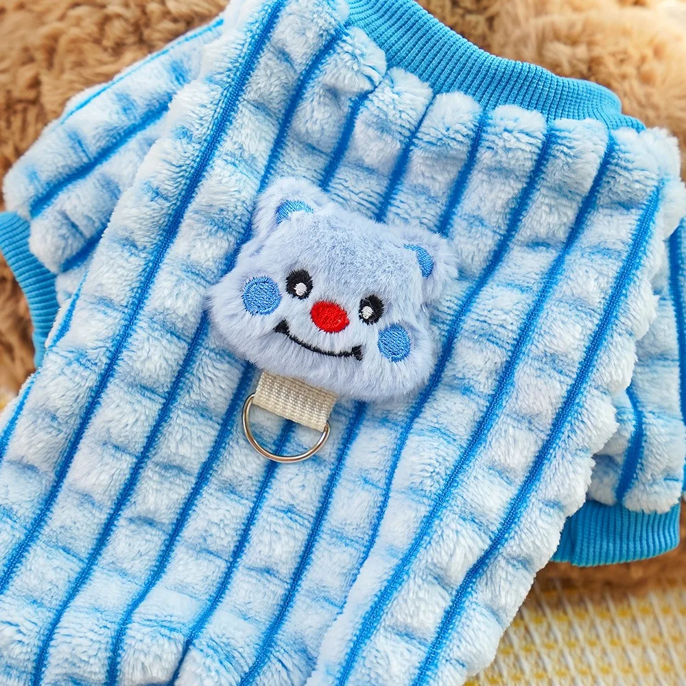 Ropa cálida de invierno con patrón de gofres de oso de dibujos animados para perros de compañía, mono de Bulldog Francés de cuatro patas, monos para perros de Año Nuevo York - imagen 5