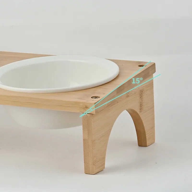 Cuenco de alimentación para mascotas para gatos, dispensador de agua elevado de madera, cuencos de cerámica para perros, contenedor protector de comida Cervical para el hogar, gatito y cachorro - imagen 5