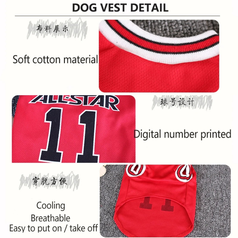 Camisa de Jersey para mascotas, chaleco de algodón suave para cachorros, camiseta de baloncesto, camiseta sin mangas de verano, ropa para perros pequeños y medianos - imagen 4