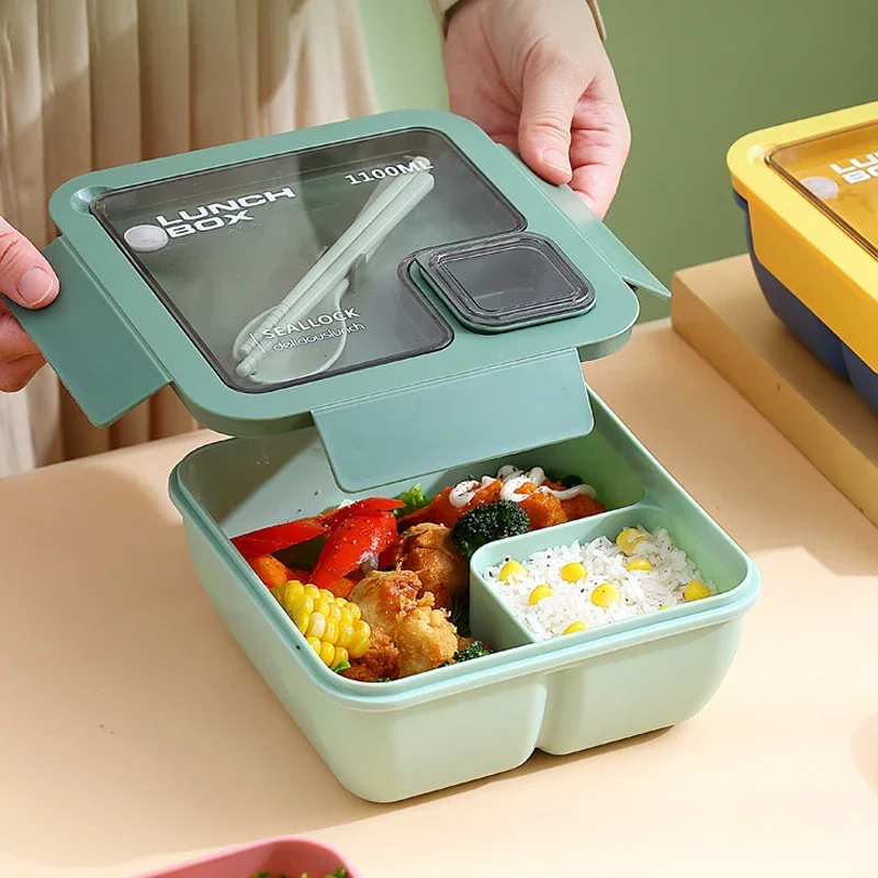 Fiambrera portátil para niños con tenedor y palillos, caja Bento de gran capacidad de 850/1100ML, contenedor de almacenamiento de alimentos para microondas - imagen 5