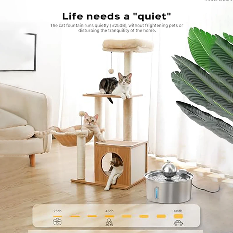 Fuente de agua con ventana de nivel de agua para mascotas, dispensador de agua de acero inoxidable de 3,2 L con bola, producto para gatos - imagen 4