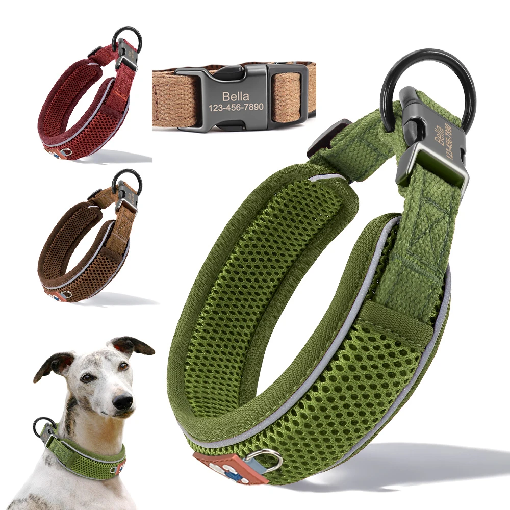 Collar ancho personalizado para perro, collares reflectantes de nailon para identificación de perro, grabado gratuito, antipérdida, ajustable para perros medianos y grandes Pitbull - imagen 2