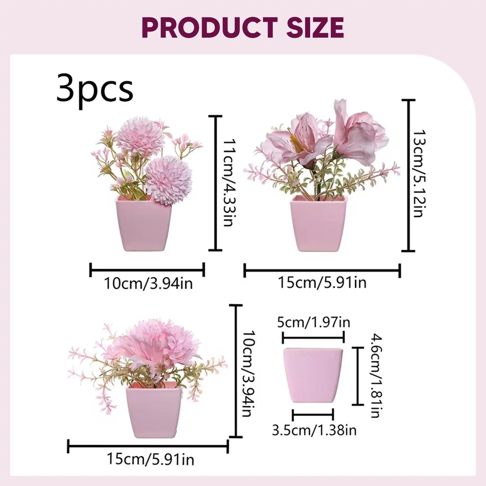 3Pcs Fake Flowers Potted Photo Props Fake Plants Artificial Flowers Desktop Decoration for Table House Bookshelf Living Room