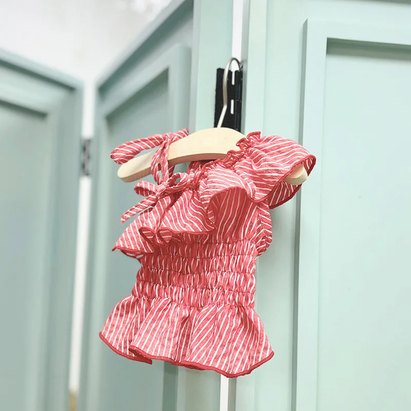 Chaleco de hombro inclinado a rayas para mascotas, vestido de estilo princesa para perros, falda con tirantes para gatos, top para mascotas de peluche - imagen 5