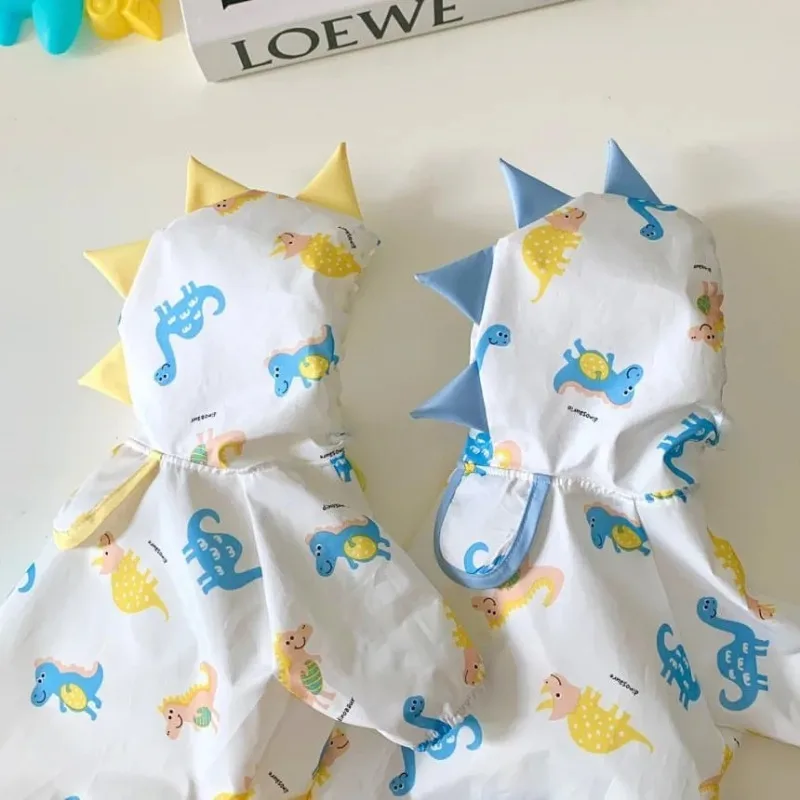 Ropa a prueba de lluvia para cachorros y dinosaurios, ropa a prueba de salpicaduras para perros, Teddy Bichon, estilo de dibujos animados, camisa con botones abiertos, ropa de dos piernas - imagen 2