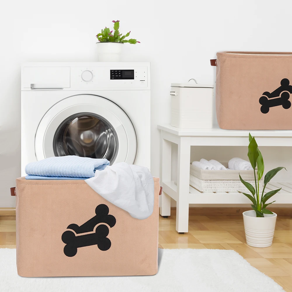 Cesta plegable de gran capacidad para almacenamiento de juguetes para perros, caja de almacenamiento de ropa para mascotas, patrón de dibujos animados con asa, organizador de artículos diversos para perros - imagen 5