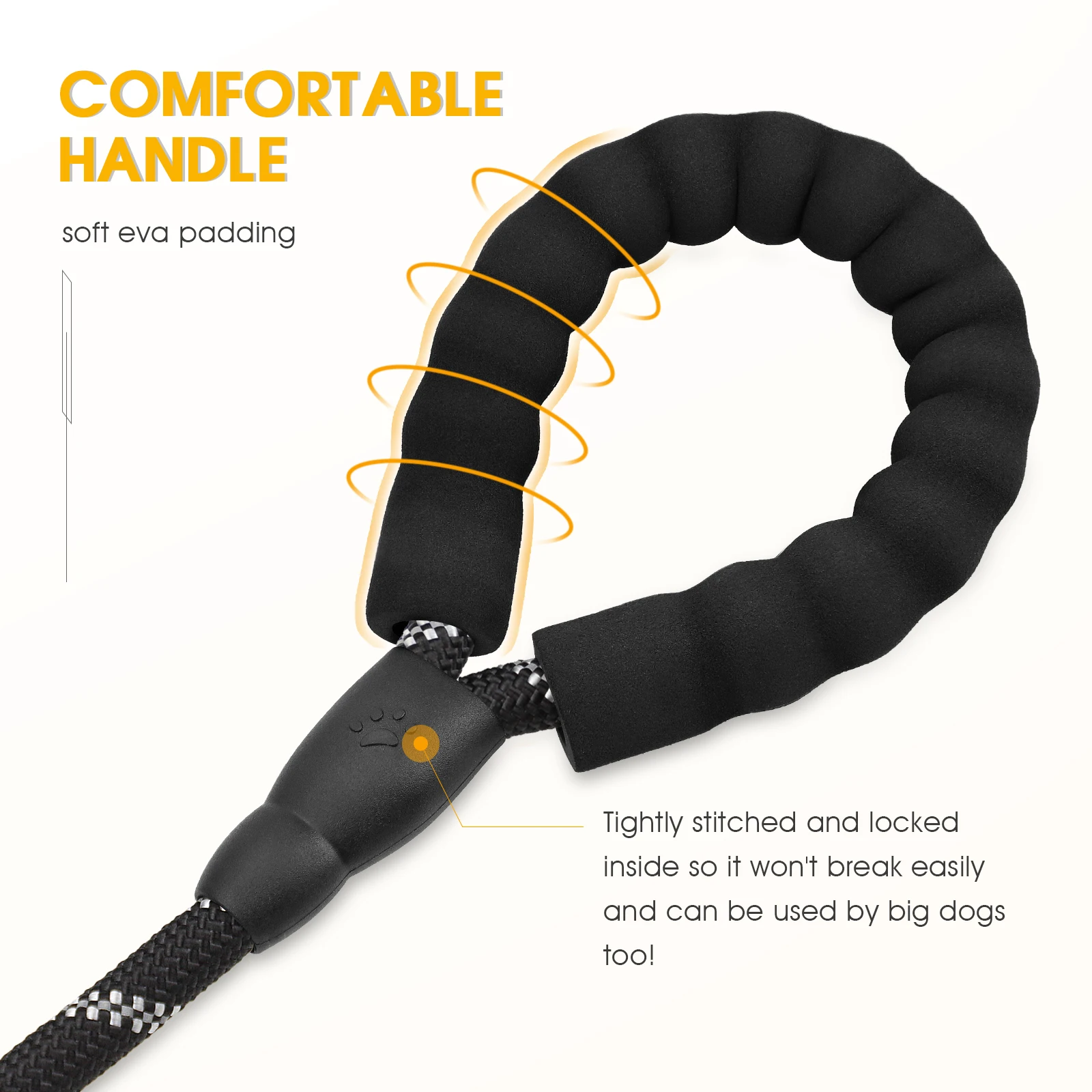 Correa para perro con mango acolchado suave, cuerda altamente reflectante para caminar de noche, hebilla de Metal giratoria de 360 grados sin enredos, - imagen 4