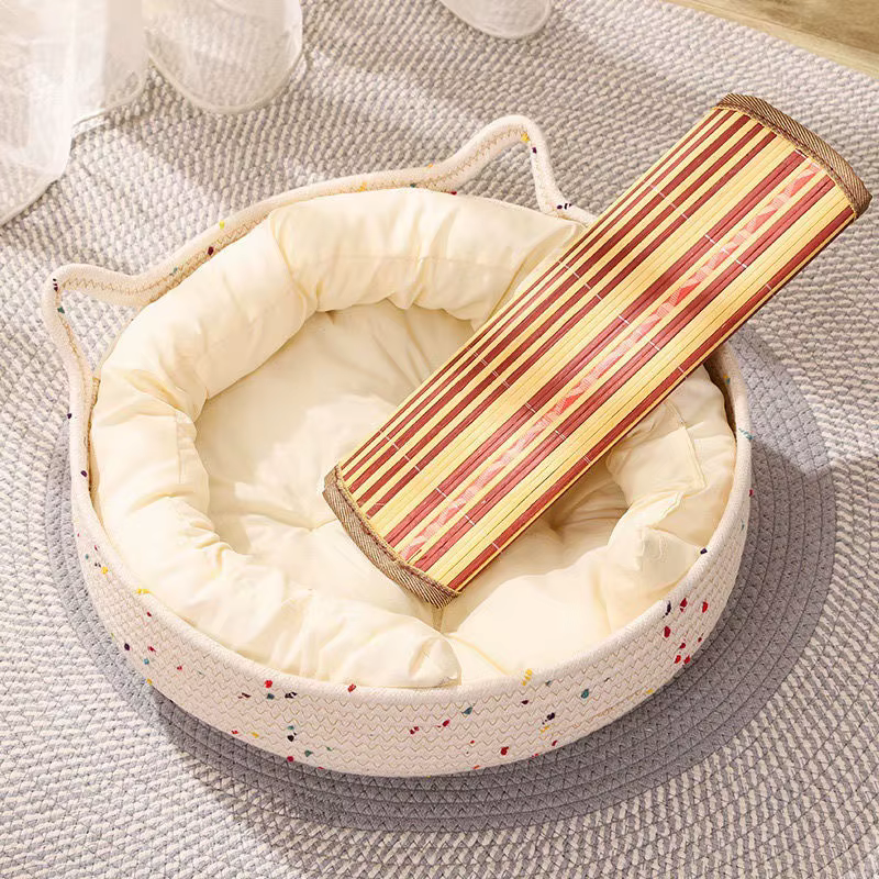 Cama de mimbre para gatos con estera refrescante y casa antiarañazos - imagen 4