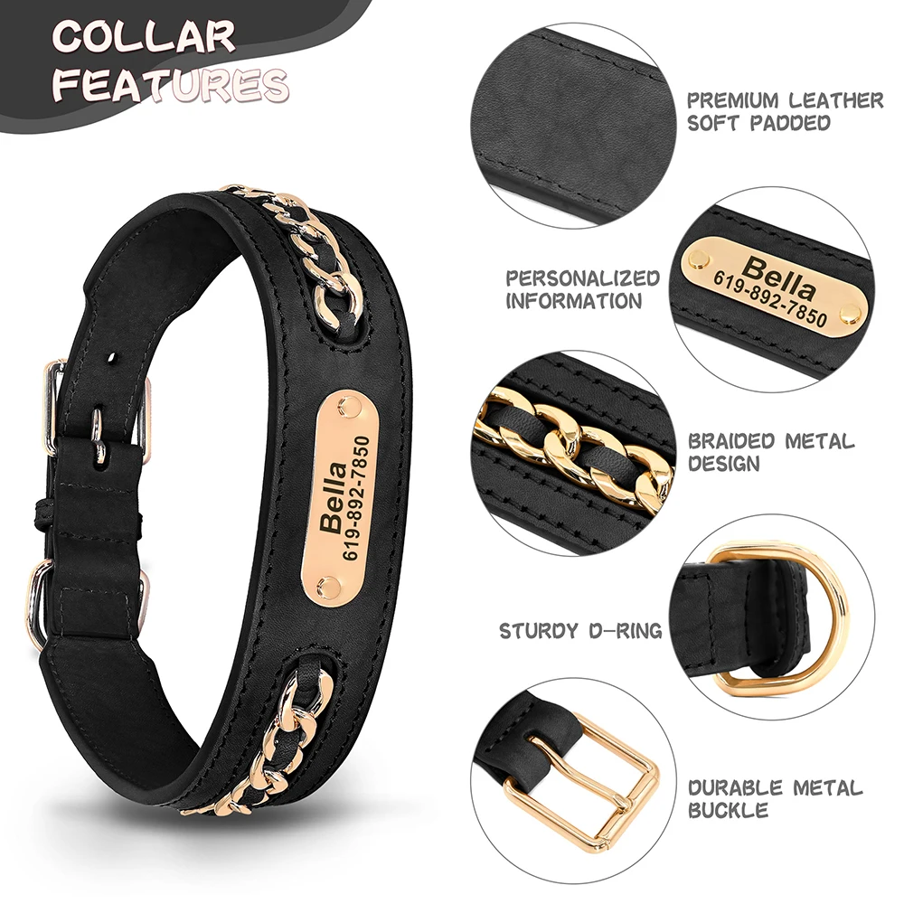 Collar de cuero con placa identificativa para perros ajustable - imagen 3