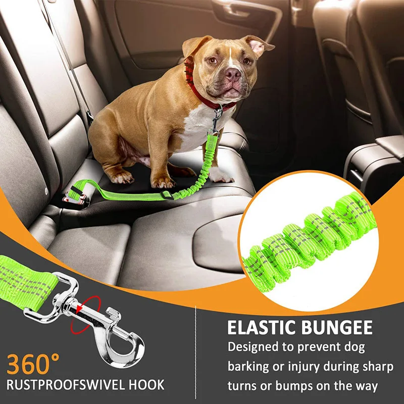 Cinturón de seguridad ajustable para coche para perros, correa de seguridad elástica retráctil con absorción de impactos, arnés de seguridad para coche para mascotas para perros - imagen 2