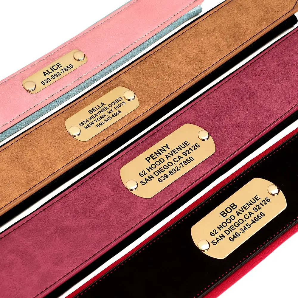 Collar de cuero personalizado para perro, collares acolchados anchos y suaves para perros medianos y grandes con placa de identificación grabada gratis, accesorios para perros - imagen 3