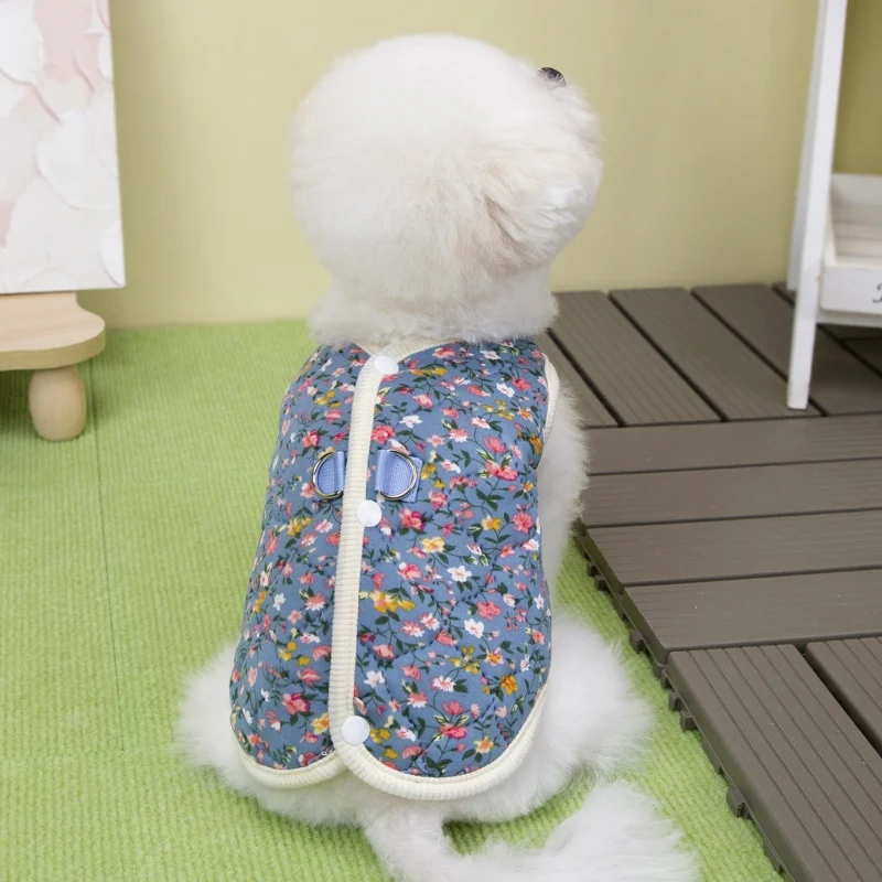 Fashion Floral Dog Vest Jacket Warm Soft Dog Clothes Winter Puppy Overalls Cute Print Cat Down Coat Pet Jacket Coat Poodle Vest - imagen 3