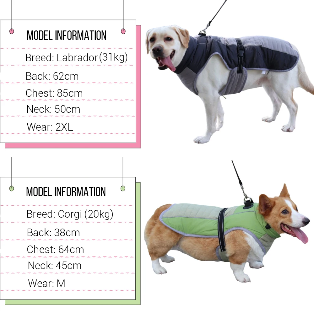 Ropa cálida para perros, chaleco de invierno para perros pequeños y grandes, forro polar grueso, chaqueta para mascotas a prueba de viento con anillo en D, traje para cachorros - imagen 3