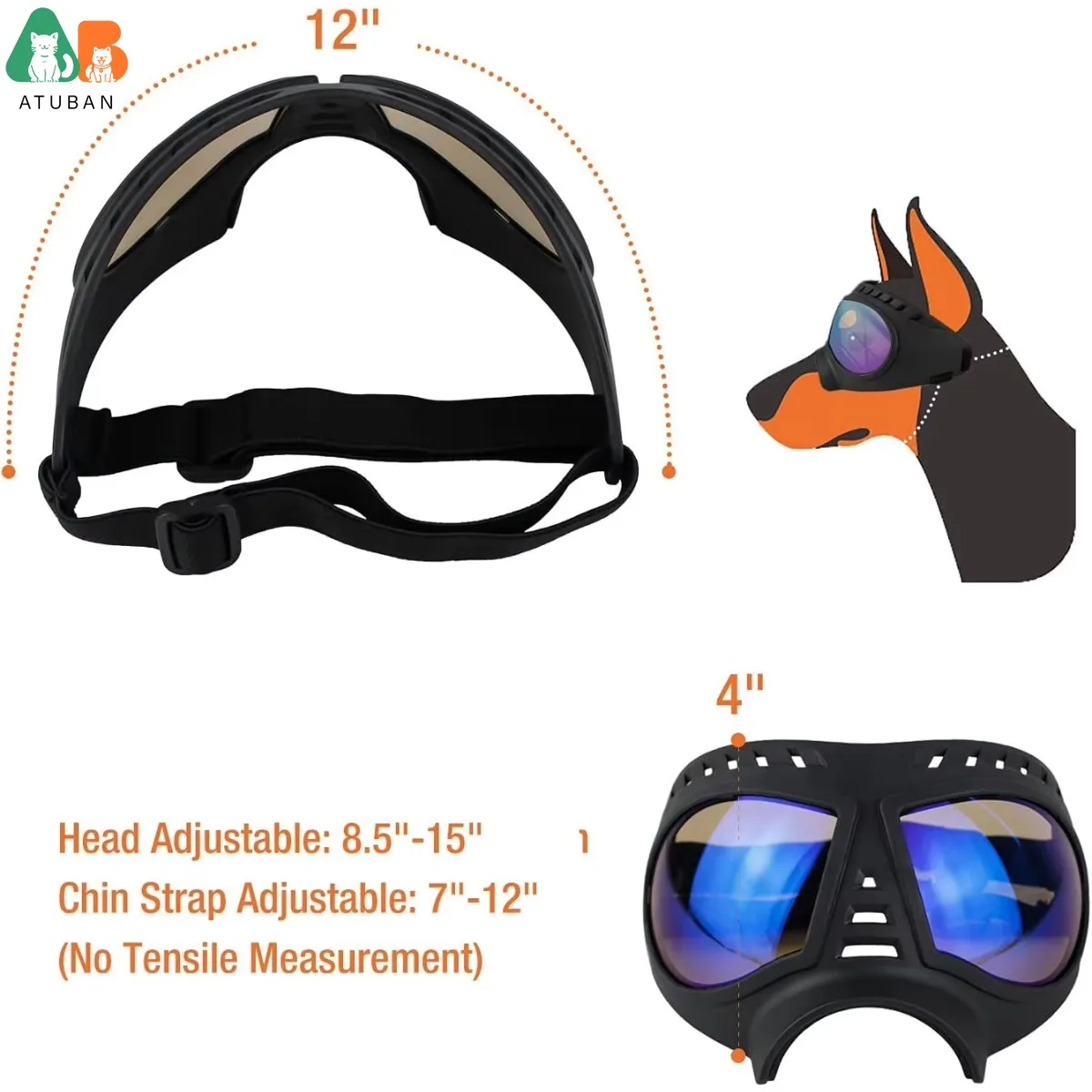 ATUBAN Gafas para perros Gafas de sol para perros de área grande, Gafas para perros de protección ocular a prueba de viento y nieve de razas grandes para conducir al aire libre en bicicleta - imagen 4