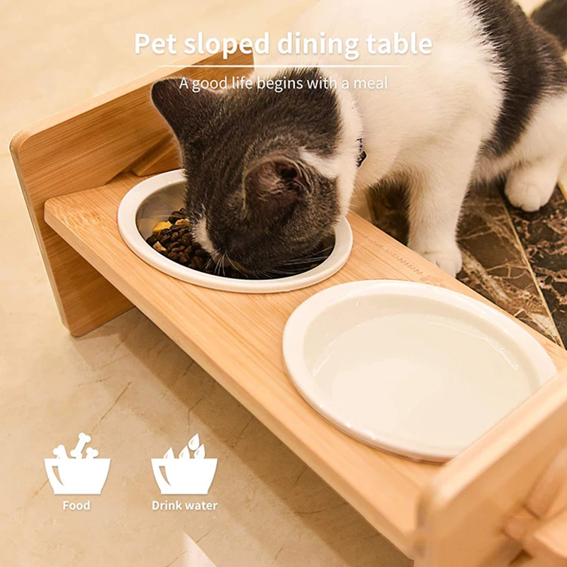Cuencos de comida para gatos, cuencos de agua y comida elevada inclinados de 15 °, alimentador sin estrés para mascotas, elevadores ajustables, platos de cerámica para alimentación de perros - imagen 3
