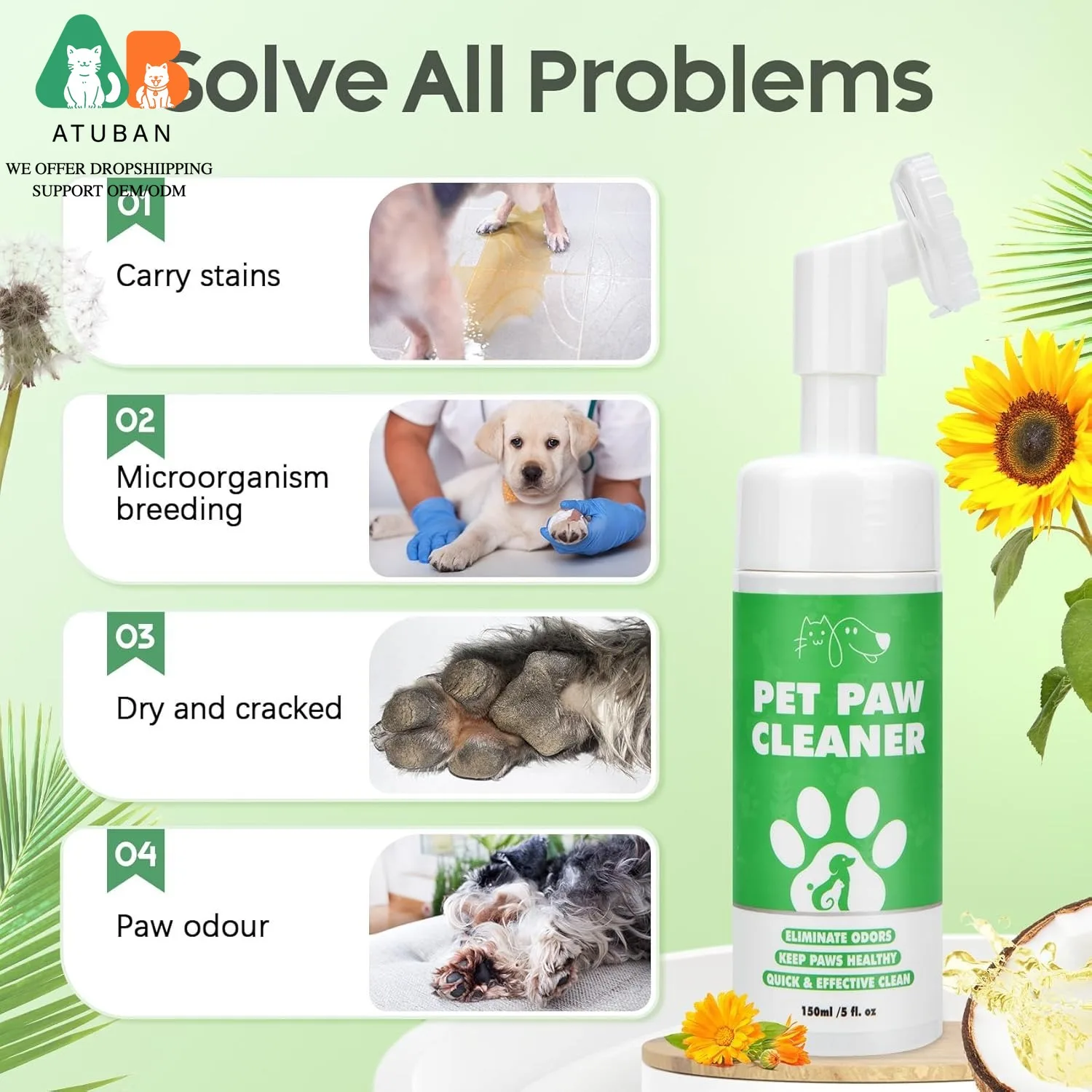 Kit para el cuidado de las patas de perro, limpiador de patas de perro de espuma sin enjuague con cepillo de silicona y bálsamo de pata de perro Natural sin lamer para curar patas y nariz secas y agrietadas - imagen 4