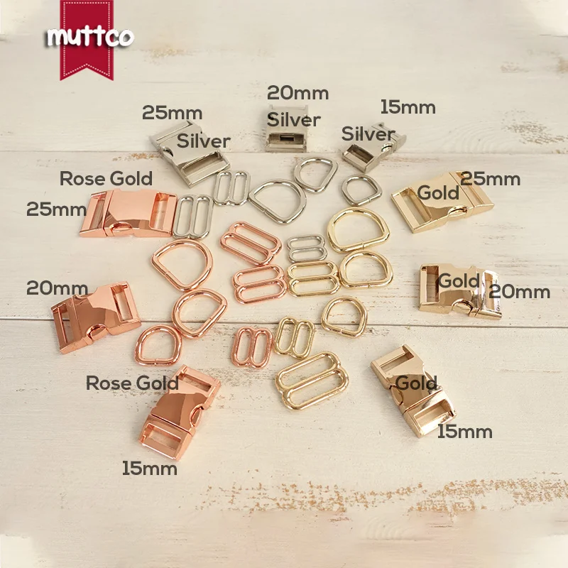 50 juegos por lote, Kits de Collar para perro DIY, hebilla de Metal de aleación de Zinc, anillo en D ajustable de 15/20/25mm, accesorios para mascotas de tres colores para manualidades